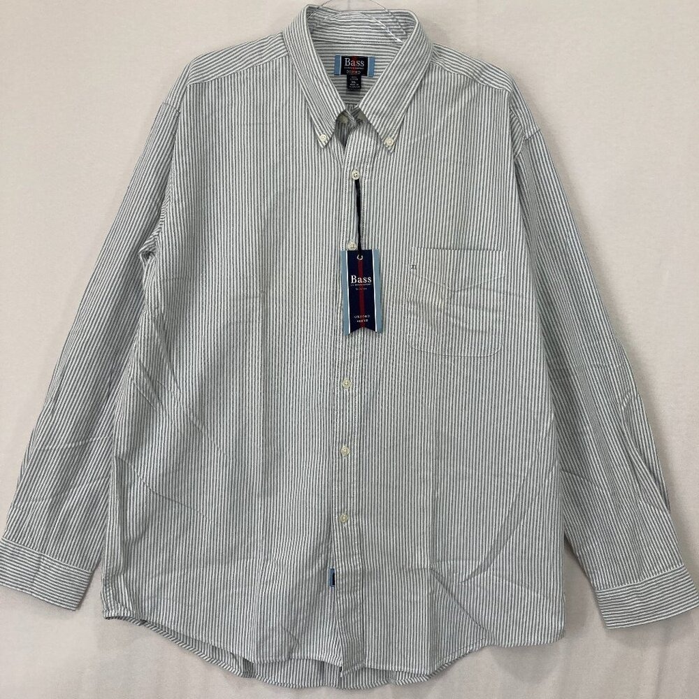 New G.H. Bass & Co. Oxford Shirt Mens Size XL Gray Striped‎ Button Down Preppy